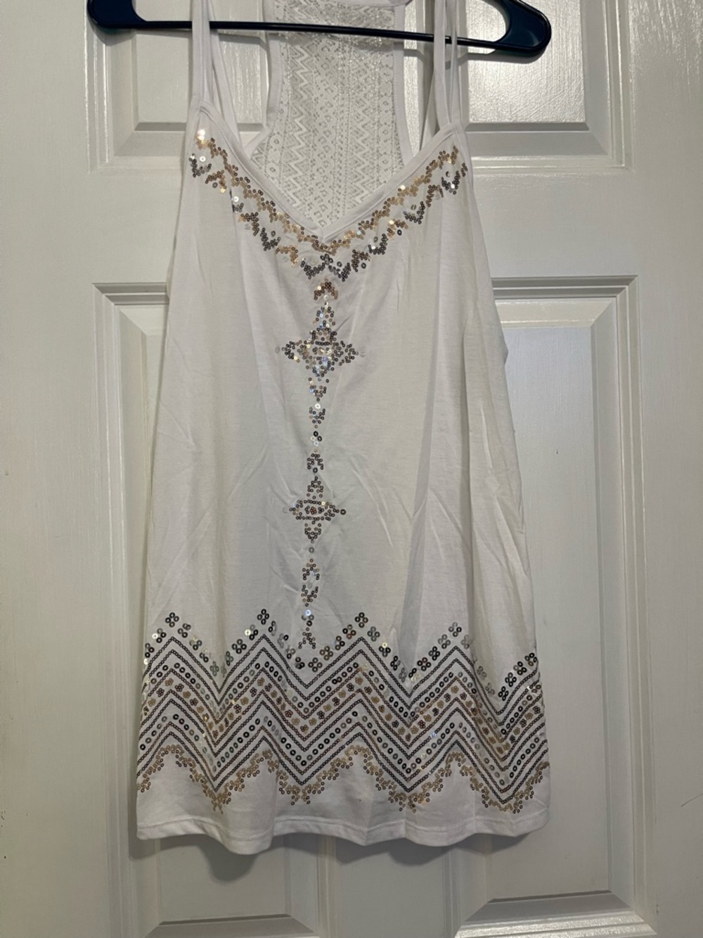 No Boundaries White Tank Top with Sequin Accent